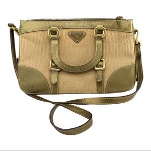 09 Auction Item - Prada Gold Saffiano Tote Leather Cross Body Bag